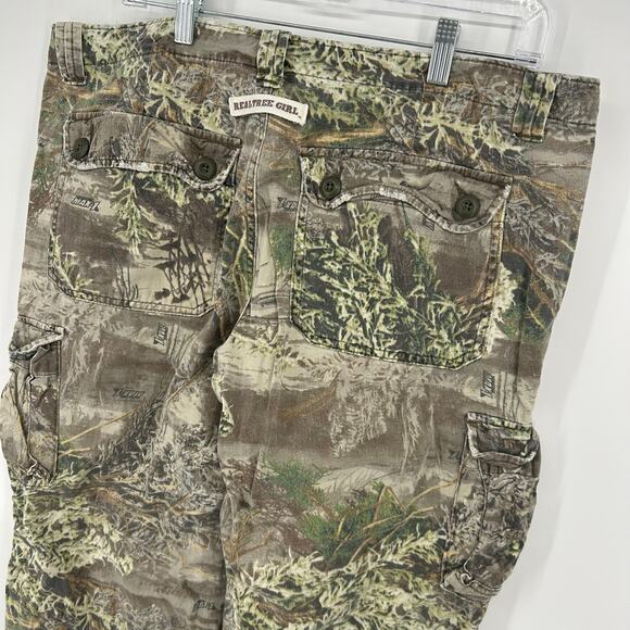 Vintage y2k Women's Green Camo Realtree Girl Baggy Wide Leg Cargo Pants Sz 34 - Picture 6 of 8